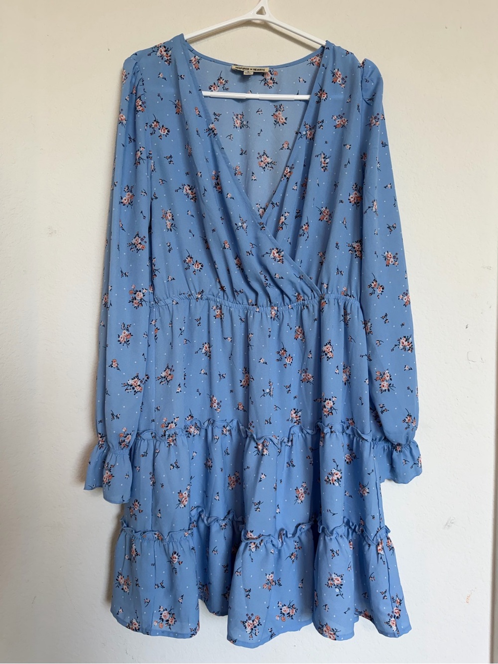 Inspired Hearts Blue Floral Wrap Dress with Pink Blooms